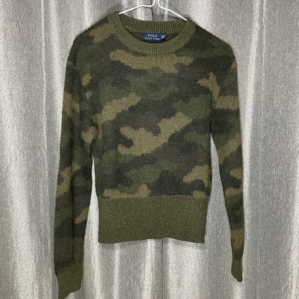 Polo Ralph Lauren Camouflage Print Crew Neck Wool Sweater XS - Picture 12 of 15